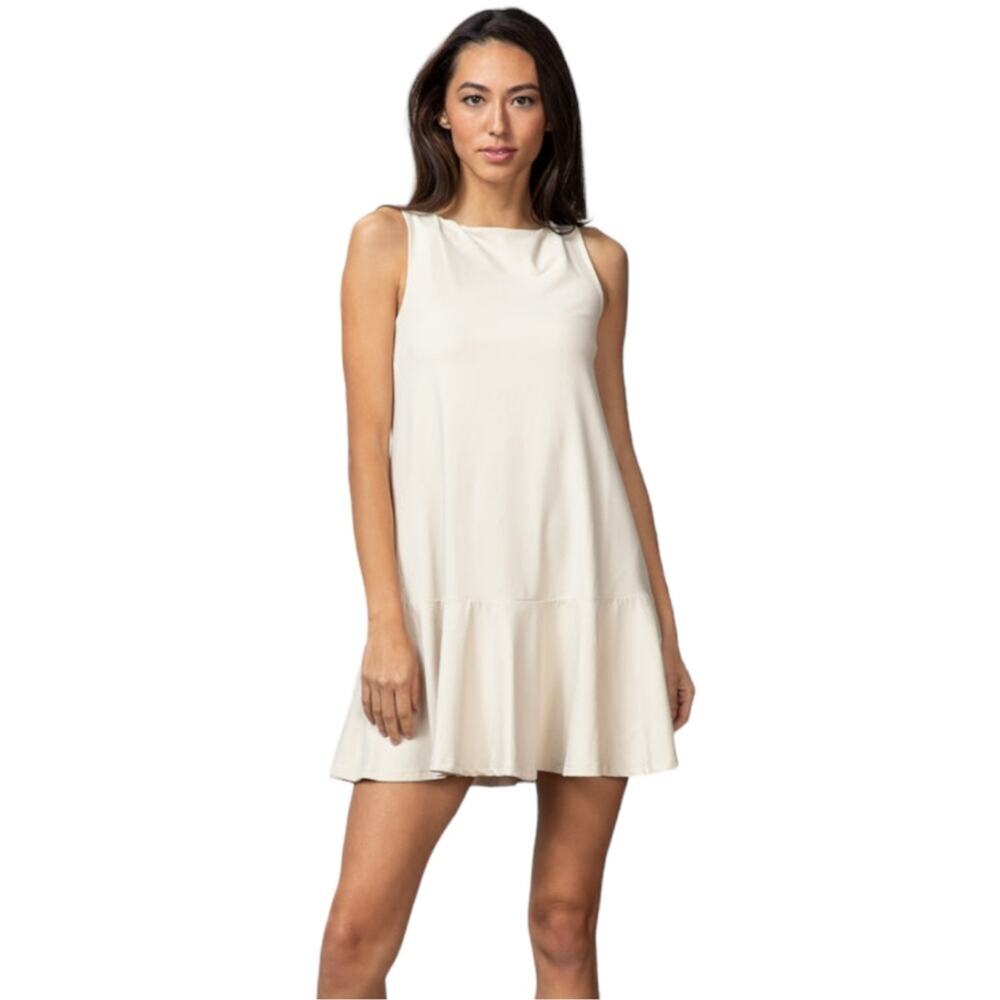 Susana Monaco Sleeveless Shift Dress in Blanched Almond Ruffle Classic